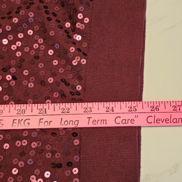 LOFT Burgundy Sequin Front Cotton Sweater Women’s Size L - Picture 9 of 11